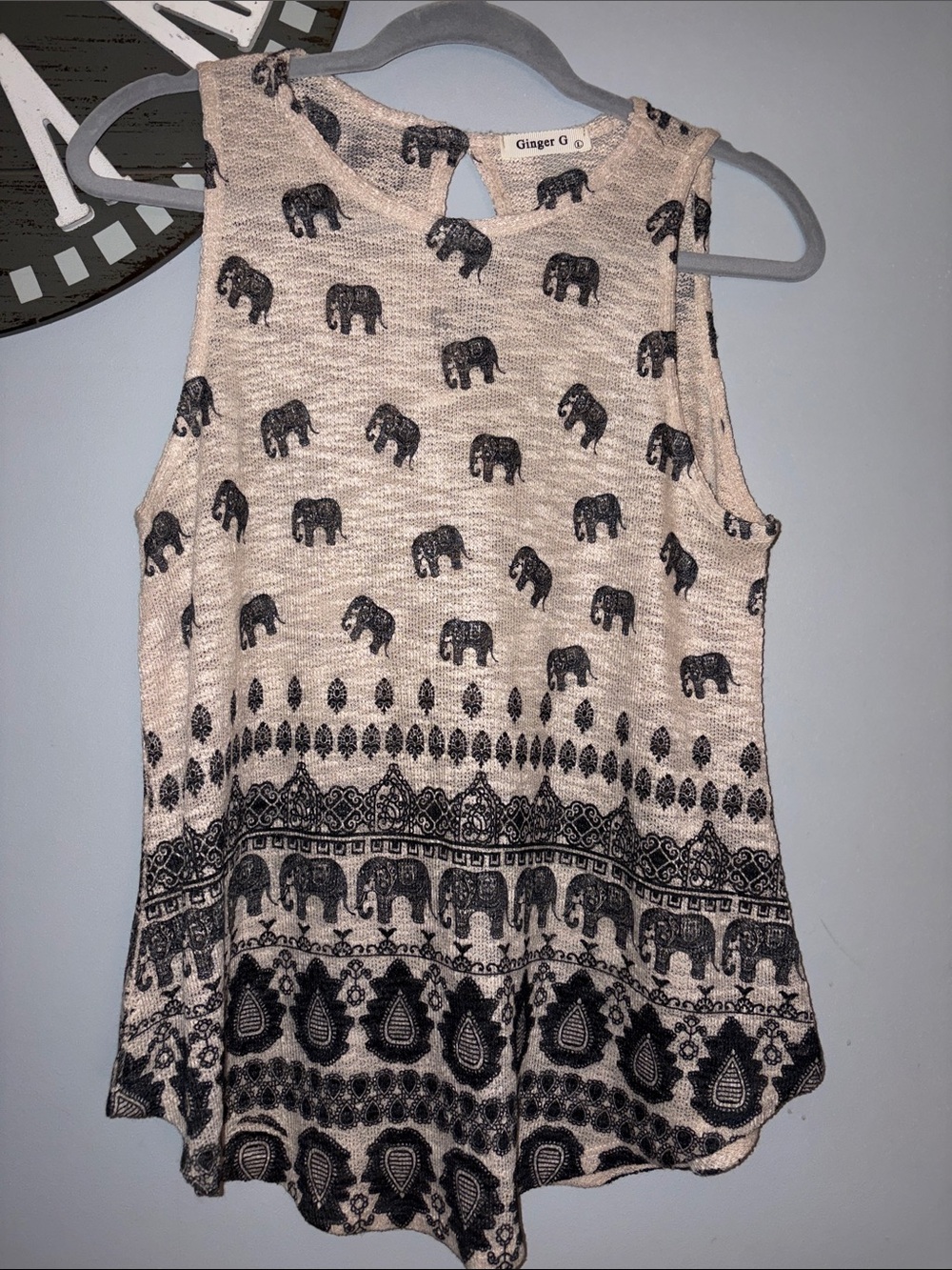 Ginger G Black Elephant Print Cream Sleeveless Camisole